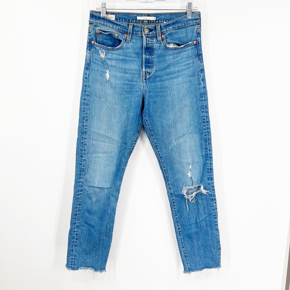 Levi’s Wedgie Button Fly Distressed Jeans Raw Hem